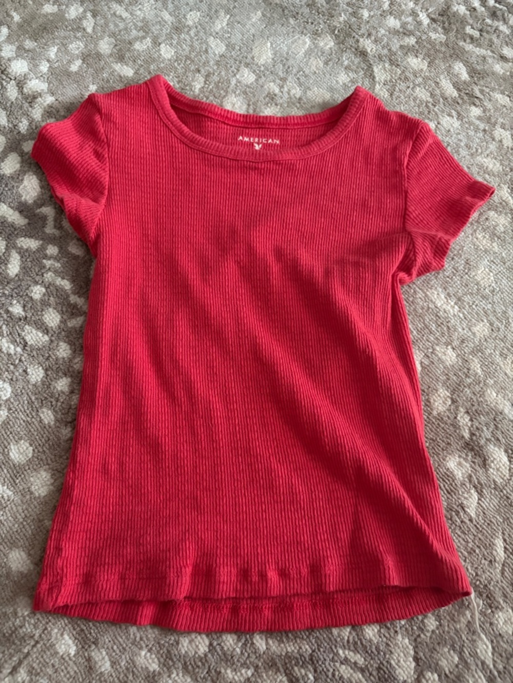 American Eagle Outfitters Red Ribbed Short Sleeve Tee
